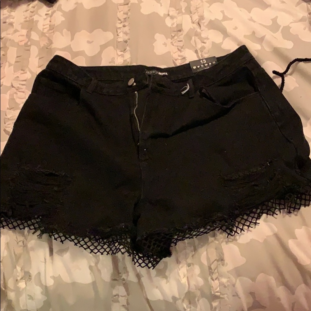 black denim shorts